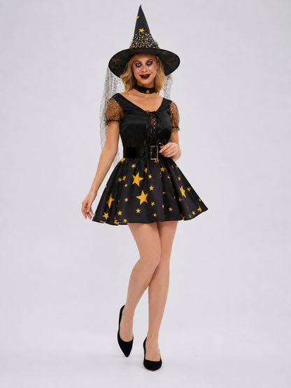 Black Witch Cosplay Dress with Stars