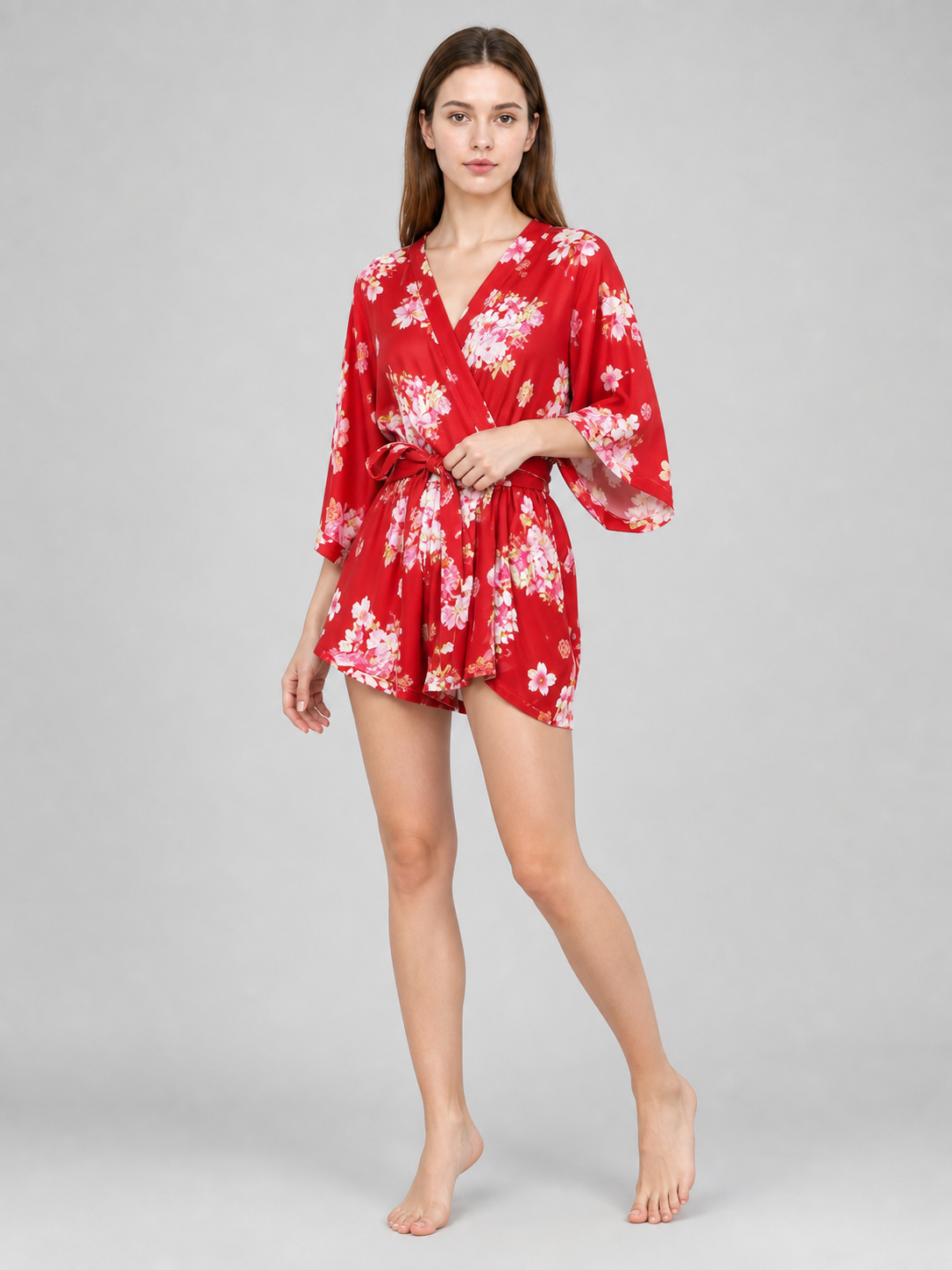 Short floral kimono robe for parties
