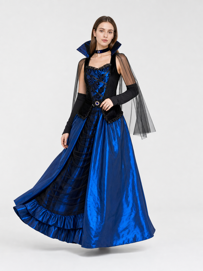Gothic Costume Dress with Cape and Gloves