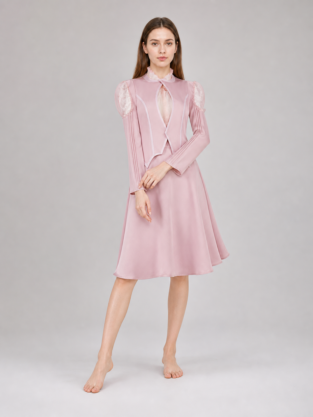 Glinda Cosplay Costume, Pink Dress with Puff Sleeves