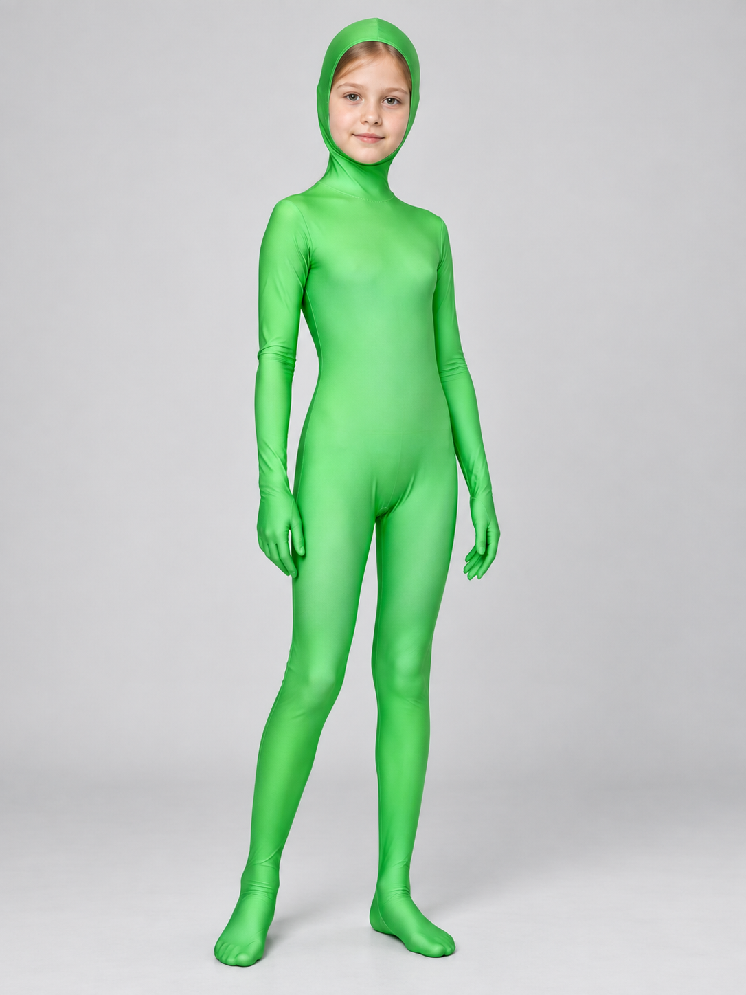 Bright Green Masquerade Jumpsuit with Hood product detail