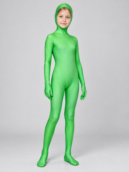 Bright Green Masquerade Jumpsuit with Hood product detail