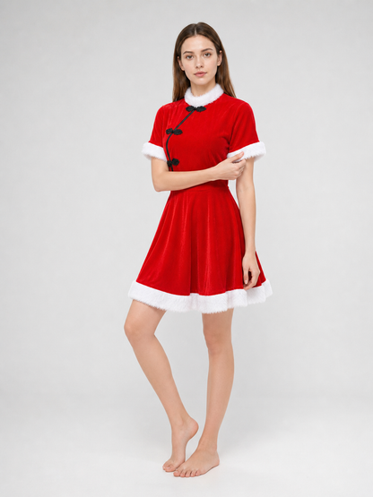 Bright festive dress in Chinese style with a cape