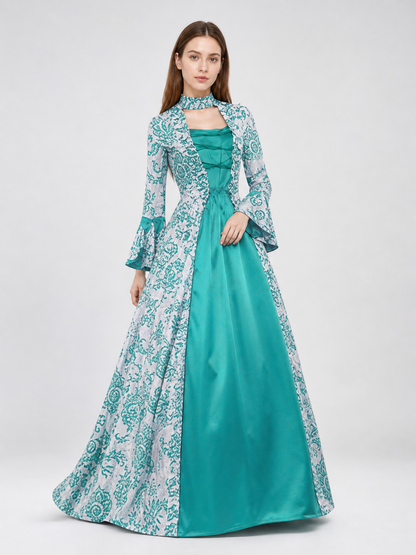 Long Dress with Pattern and Flared Sleeves