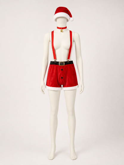 Christmas costume with shorts, hat, and collar