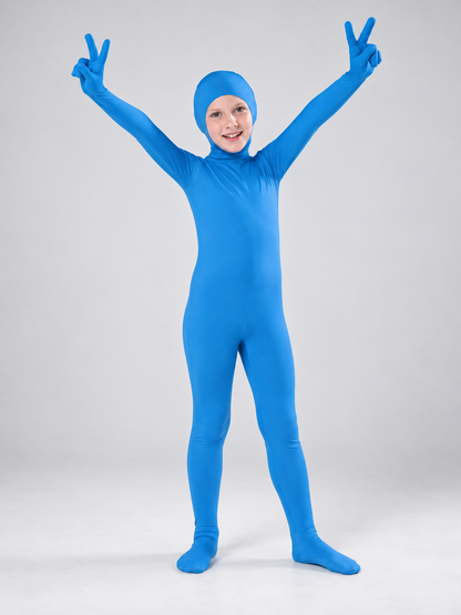 Form-Fitting Bright Blue Full-Body Bodysuit with Closed Head