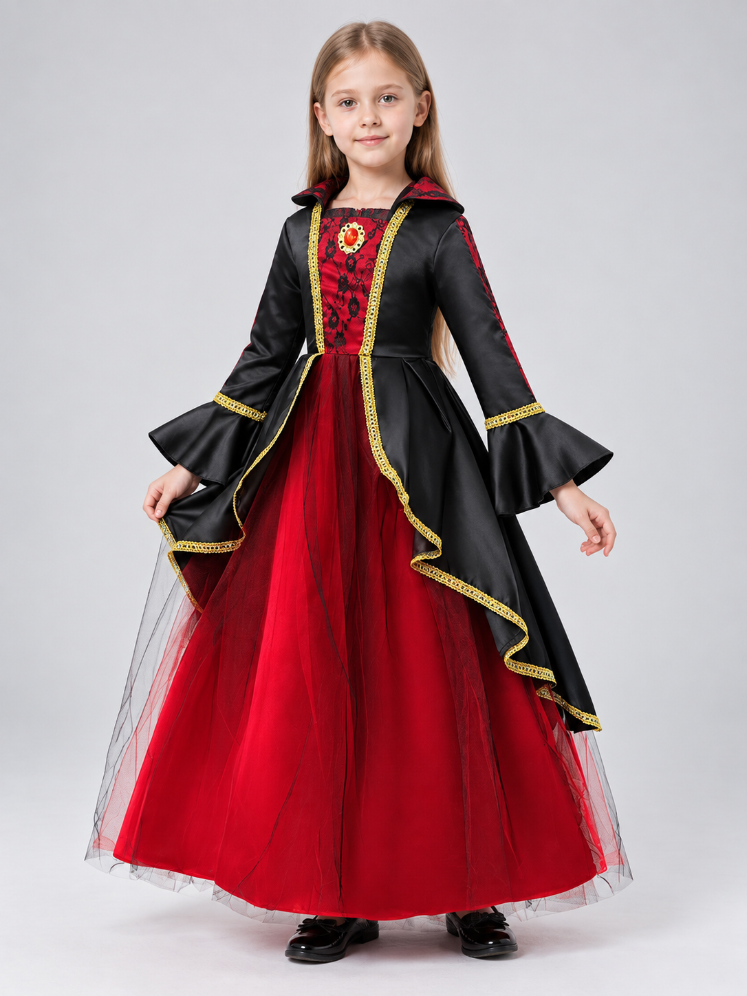 Kids' black carnival dress with gold trim