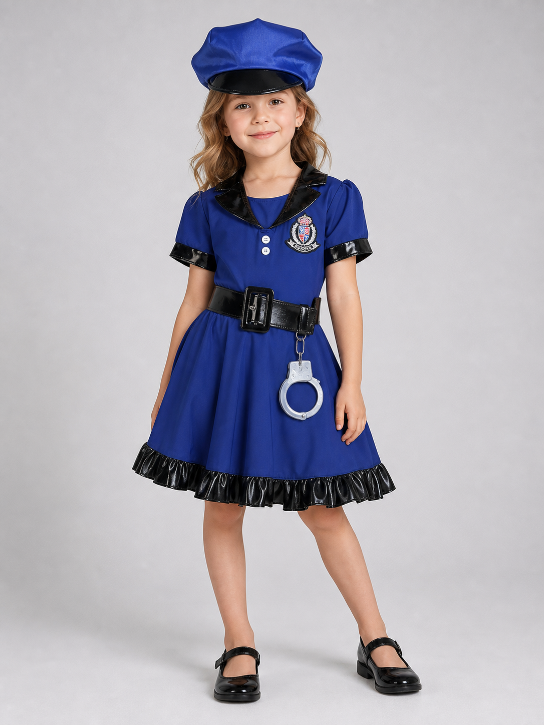 Police Costume: Dress, Hat, Belt, and Handcuffs