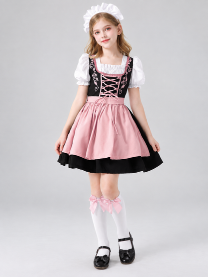 Children's Dirndl-Style Costume with Apron, Pink