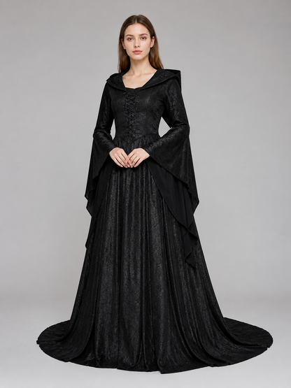 Medieval Hooded Dress with Train Costume Dresses detail