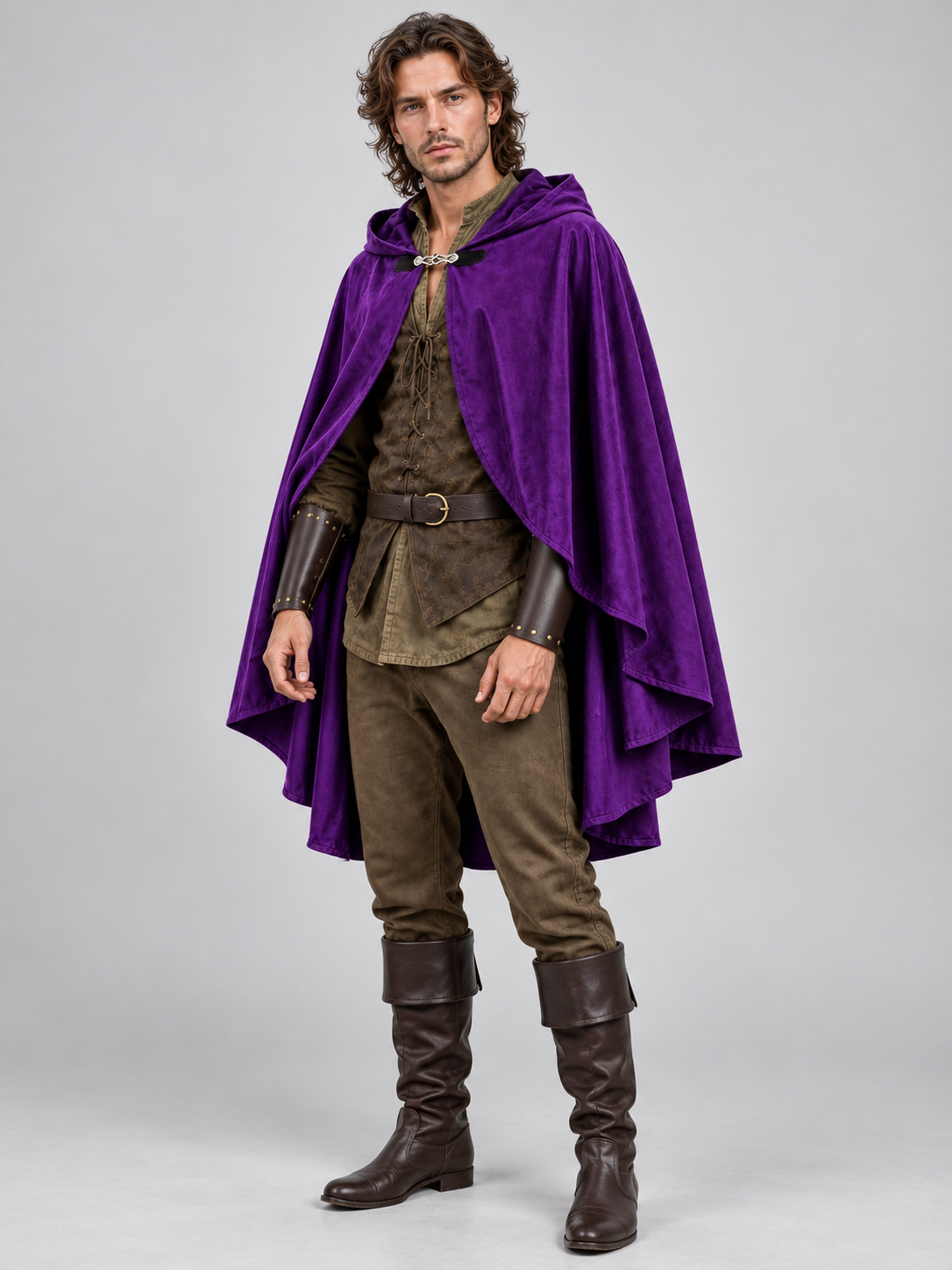 Carnival cape purple with hood and clasp