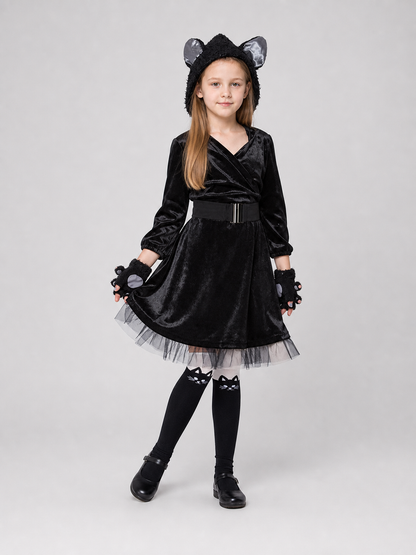 Black Cat Carnival Costume with Hood