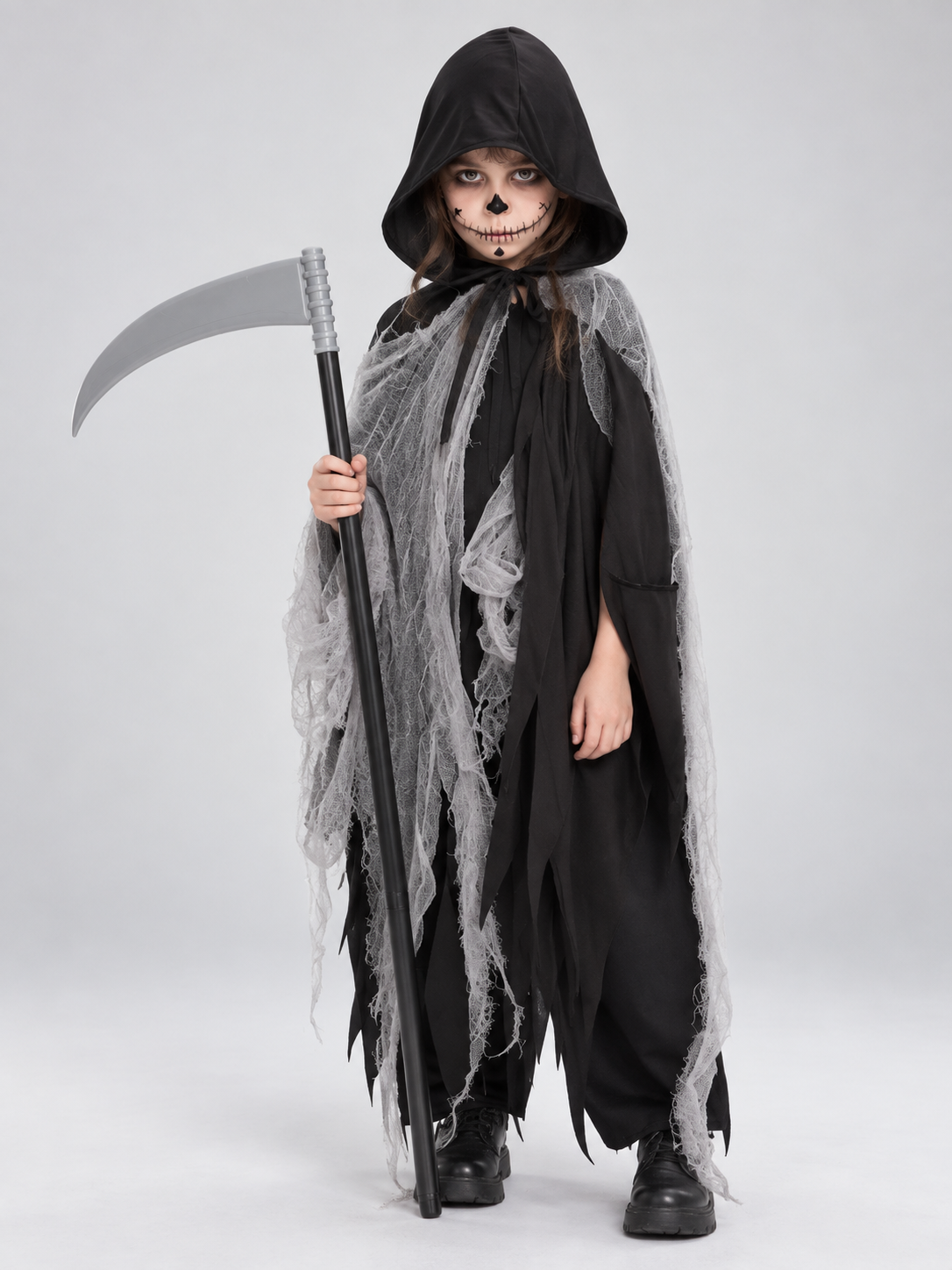 Kids' Carnival Cape with Hood, Gray Ripped Inserts