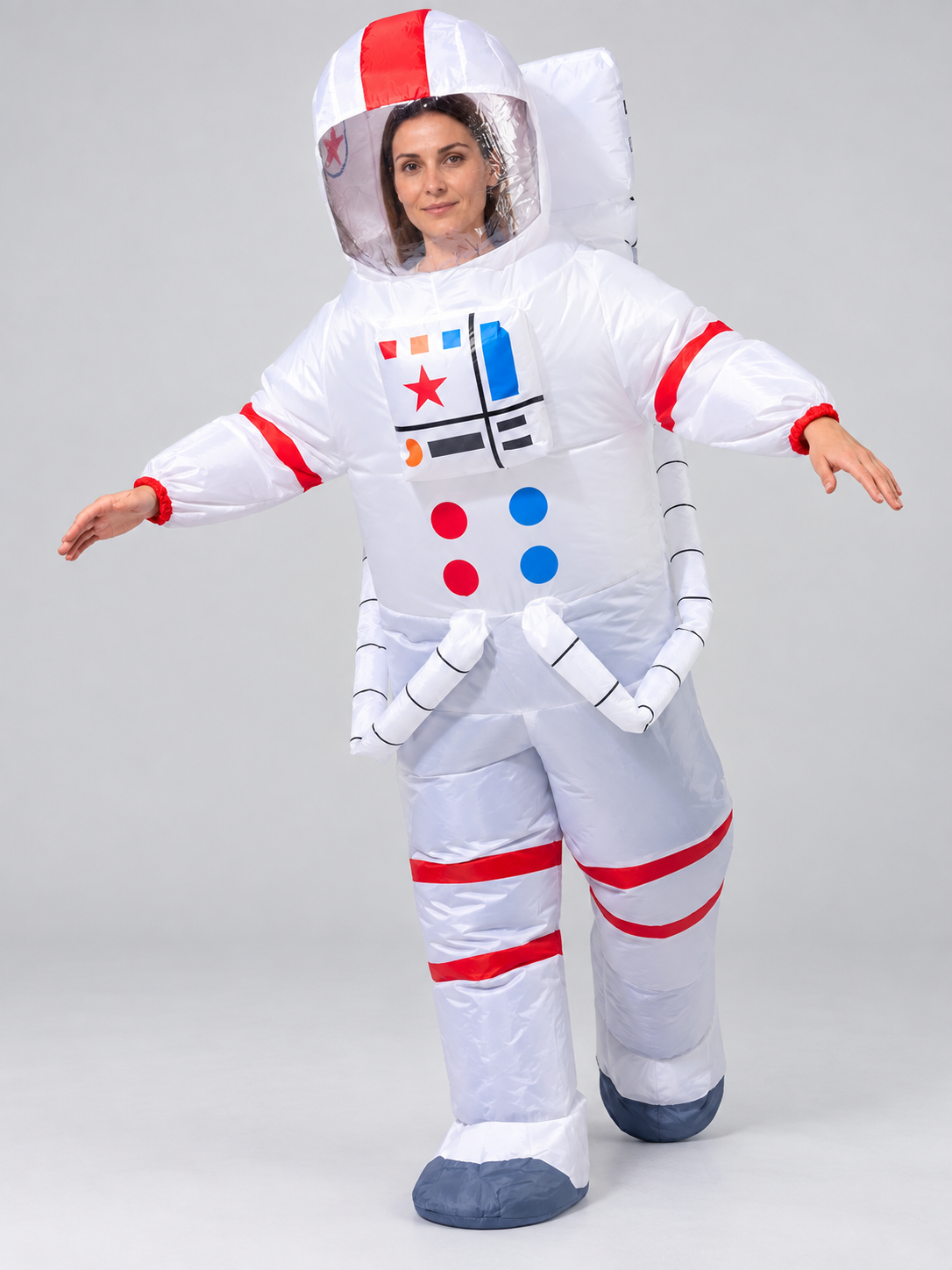 White Inflatable Astronaut Costume with Helmet and Print