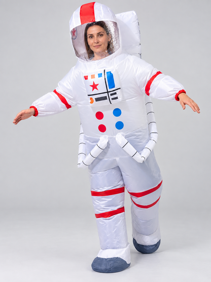 White Inflatable Astronaut Costume with Helmet and Print