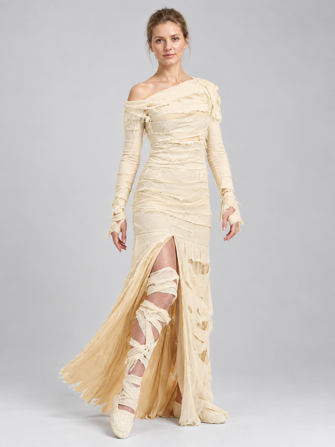 Cream Mummy Costume with Slit and Train Costumes detail