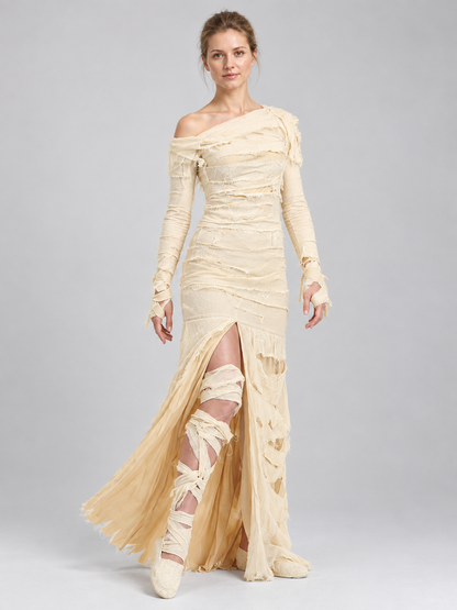 Cream Mummy Costume with Slit and Train Costumes detail