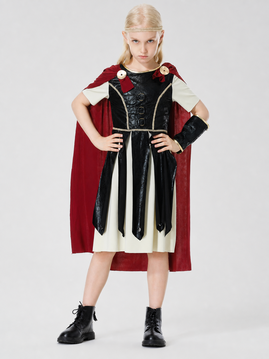 Retro-Style Dress with Red Cape