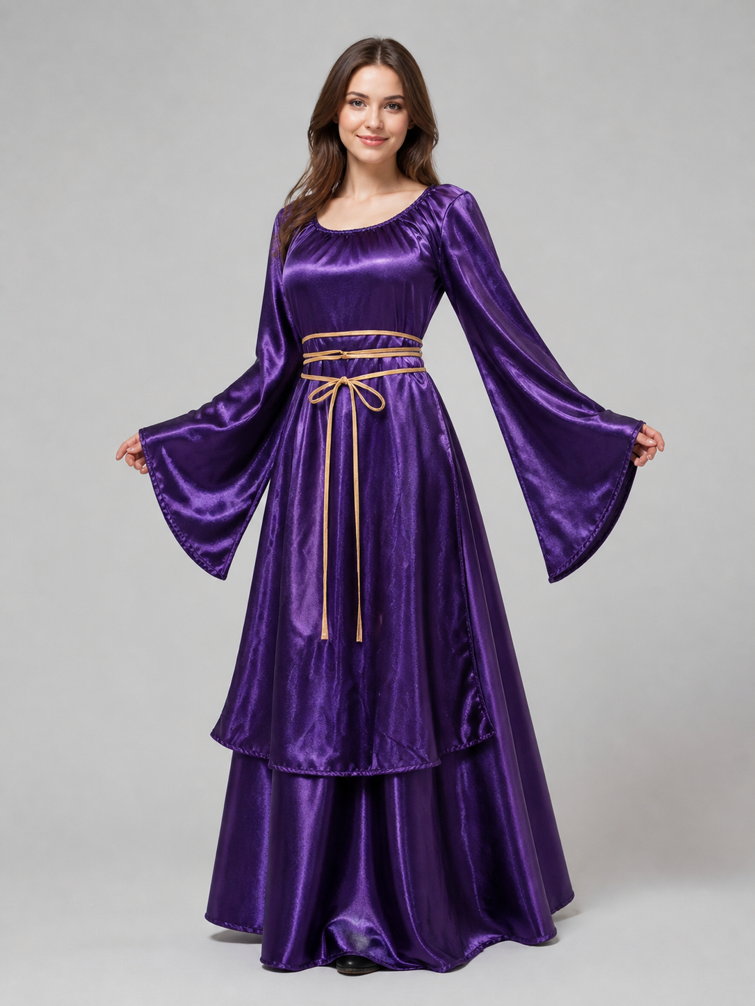 Long Purple Dress with Gold-Tone Cord Costume Dresses detail