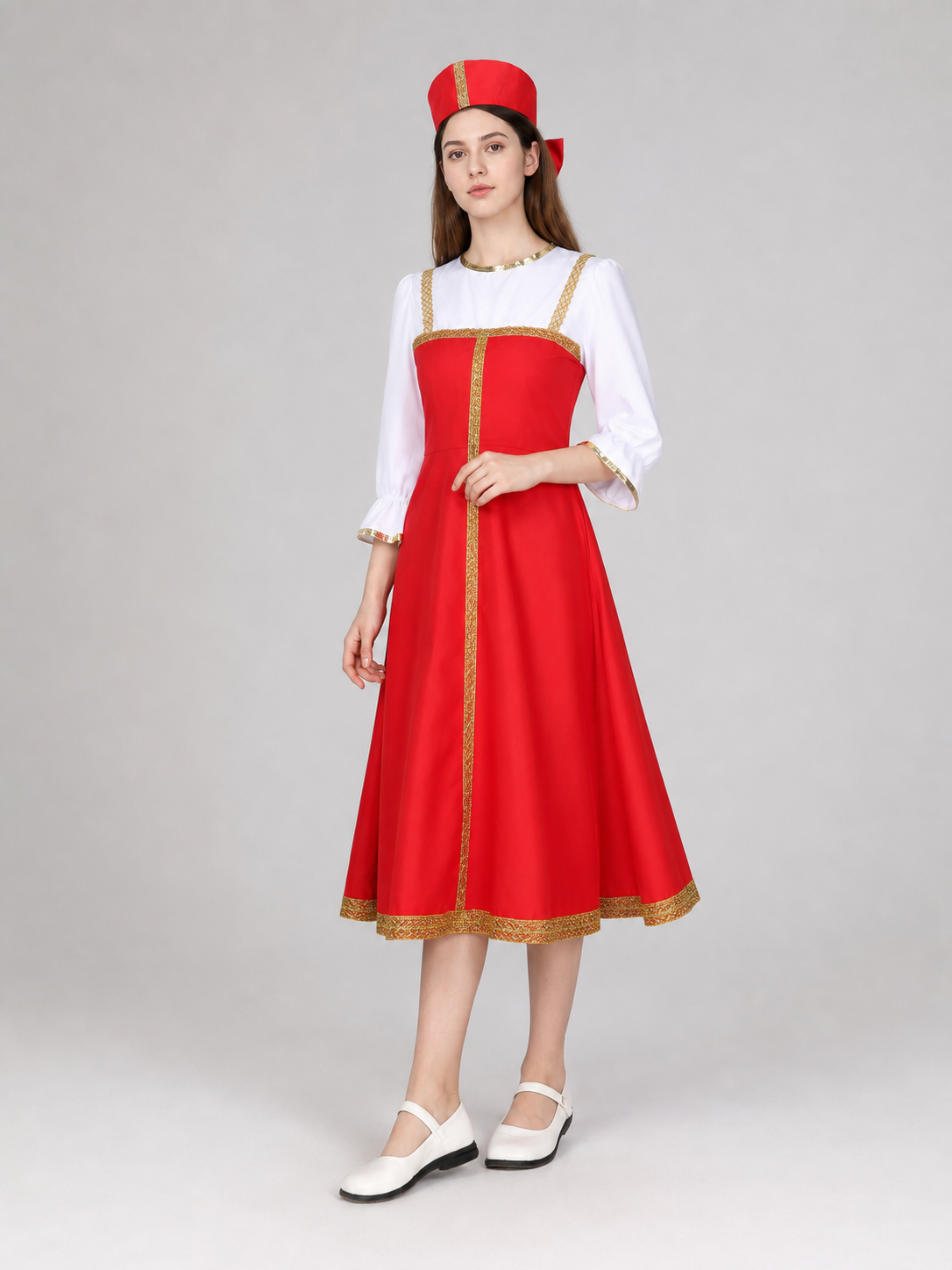 Russian Folk Midi Dress with Hat