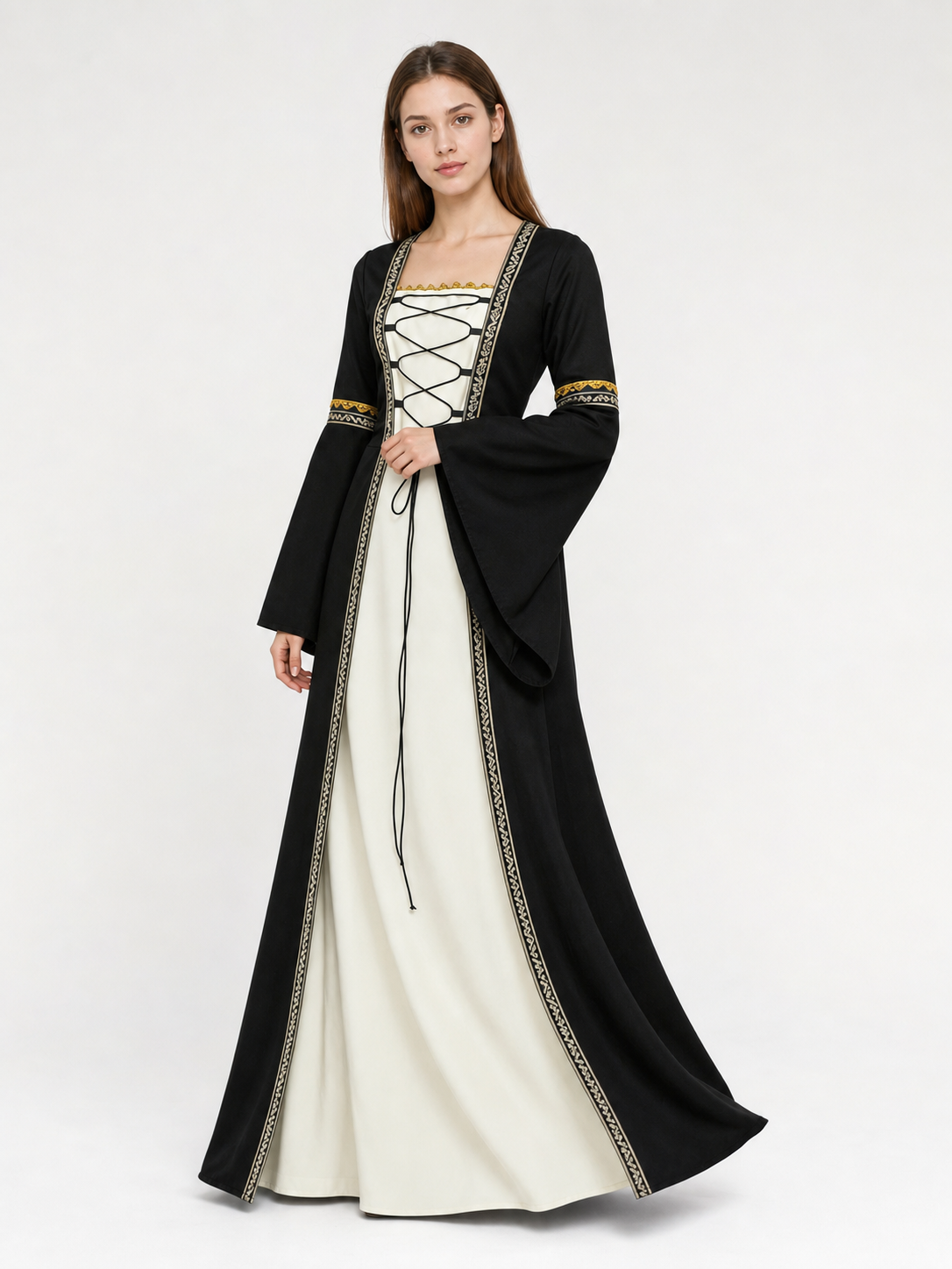 Medieval Halloween Costume Dress with Lace-Up Detail