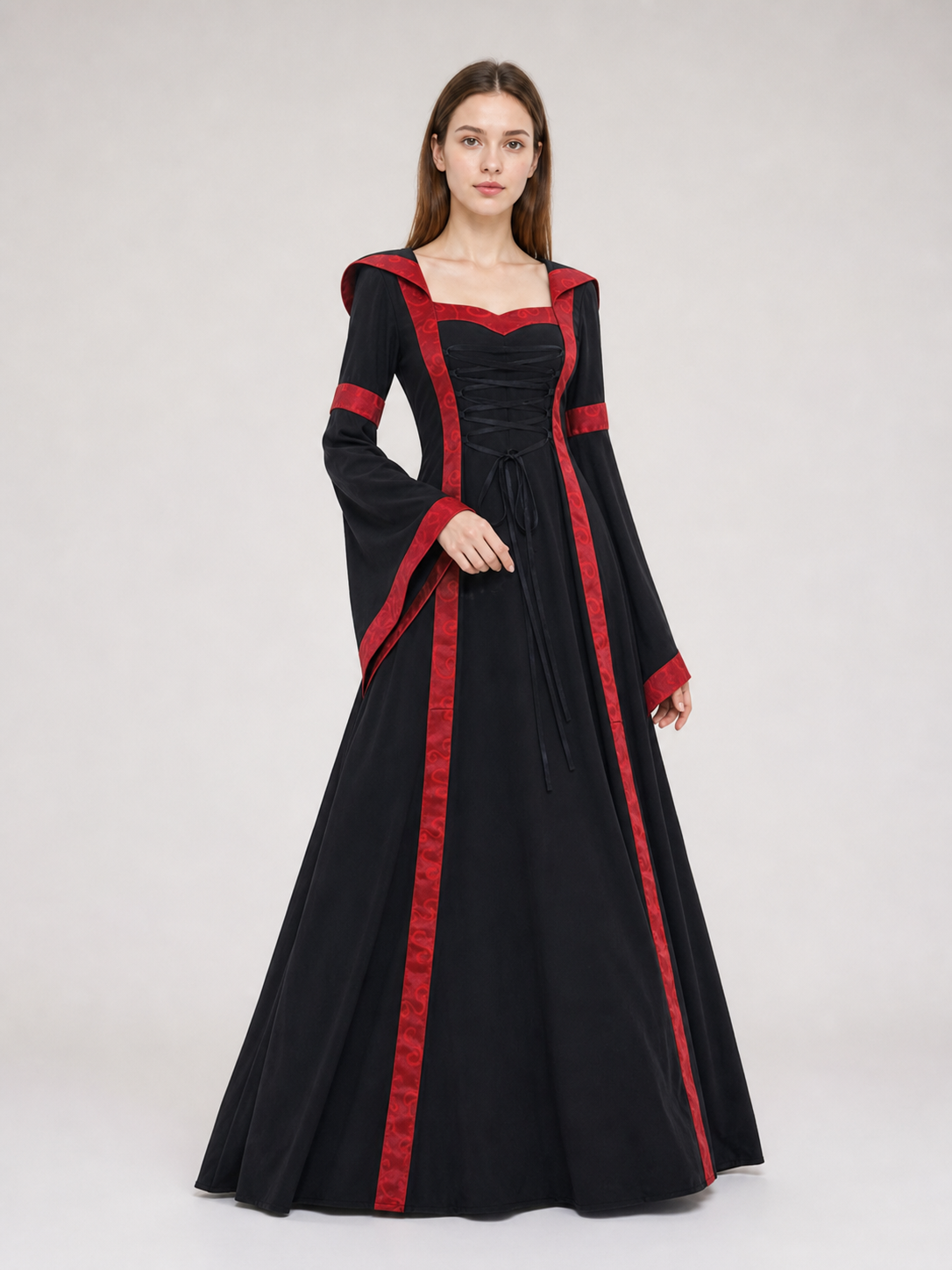 Gothic Vintage Hooded Lace-Up Dress