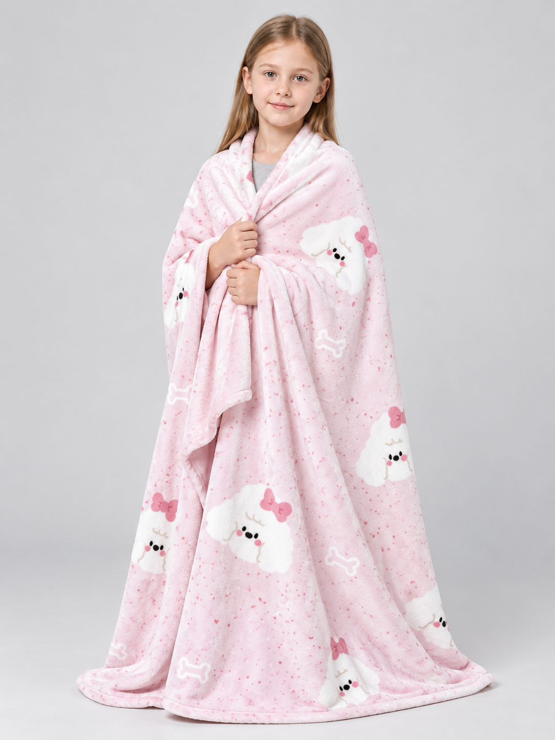 Reversible Light Pink Blanket with Dogs and Bows
