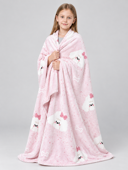 Reversible Light Pink Blanket with Dogs and Bows