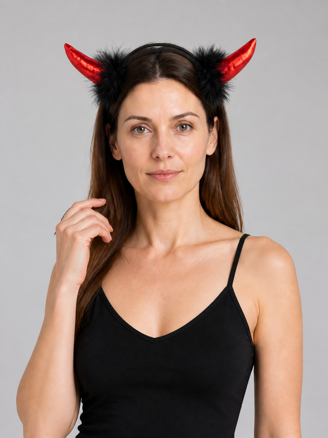 Carnival Headband with Curved Horns, Red and Black Costume Headwear detail