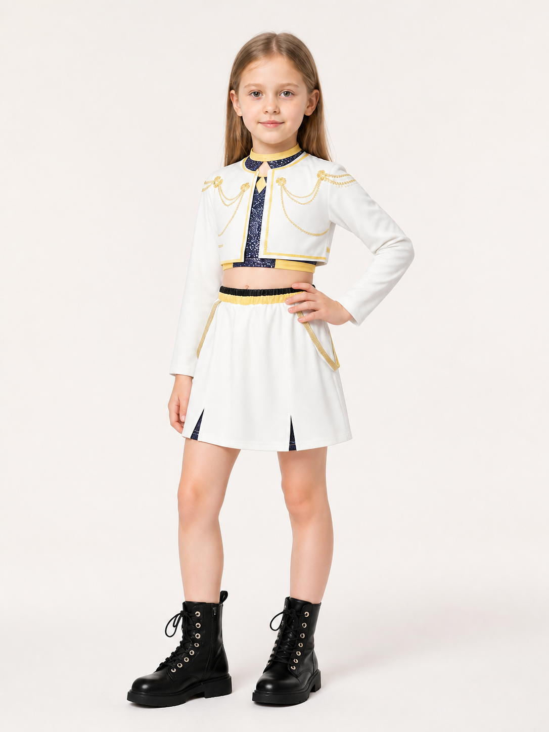 White and Blue Halloween Costume Set on-model front view