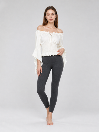 Off-the-Shoulder Lace-Up Crop Blouse