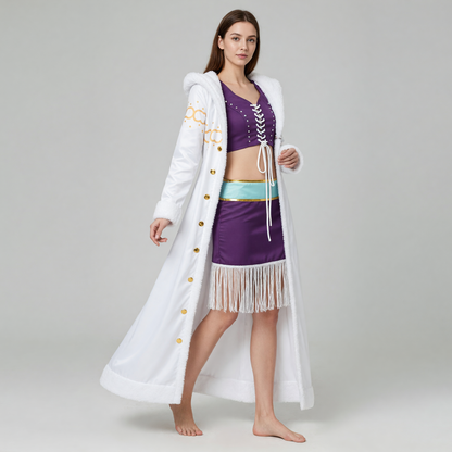 Cosplay Costume with White Fluffy Trim and Vest