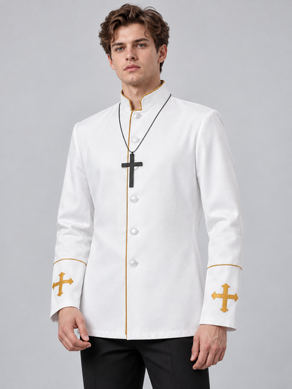 White Priest Costume with Embroidered Crosses