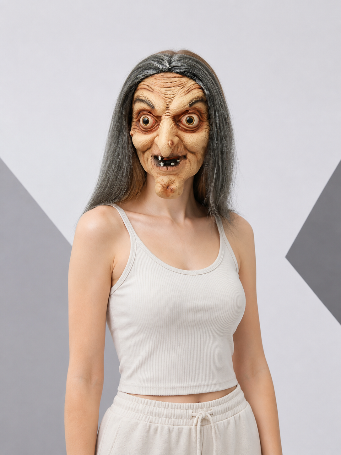 Scary Carnival Witch Mask with Long Hair