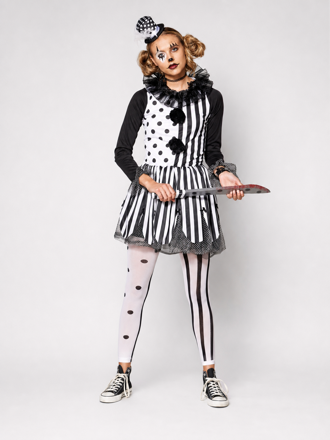 Black-and-White Striped Clown Costume