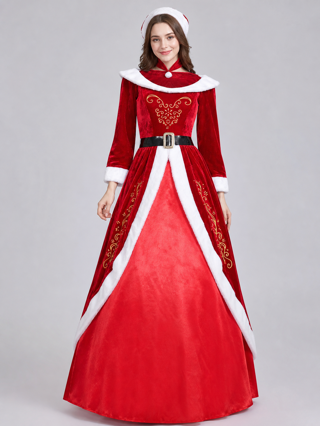 Red and White Christmas Character Costume with Hat