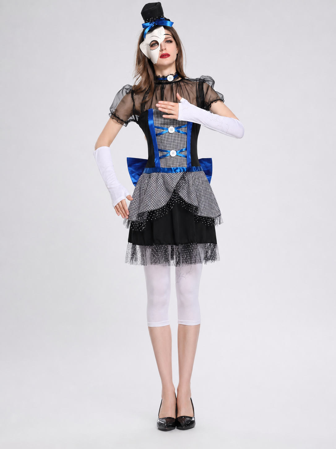 Retro-Style Stage Dress with a Blue Bow