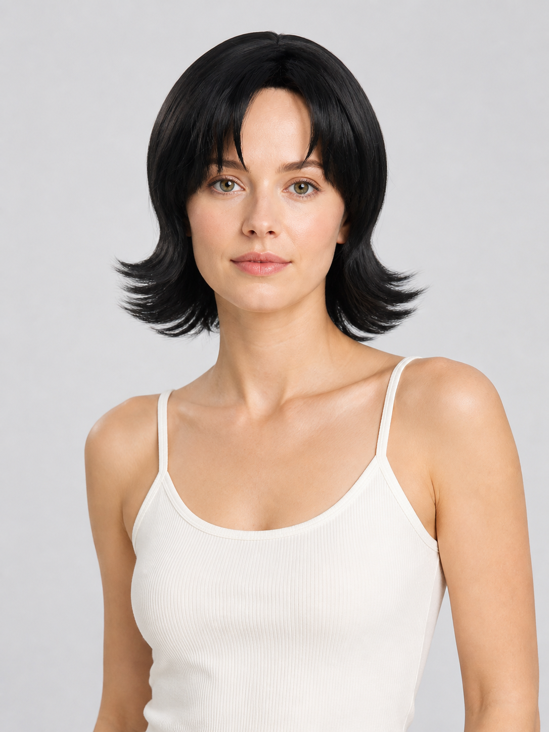 Short Black Carnival Wig with Side-Swept Bangs Costume Wigs detail