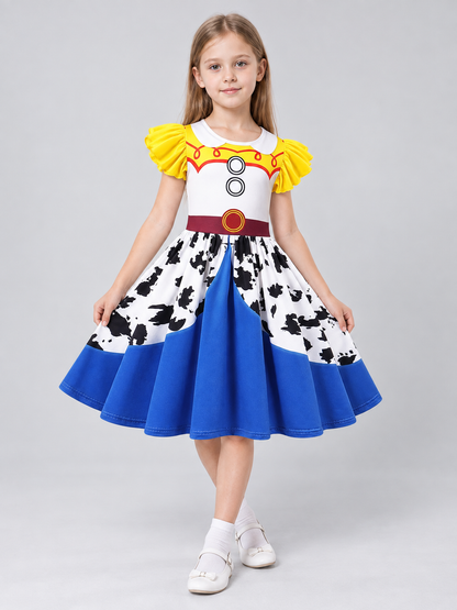 A-Line Children's Dress with Yellow Puff Sleeves Costume Dresses detail