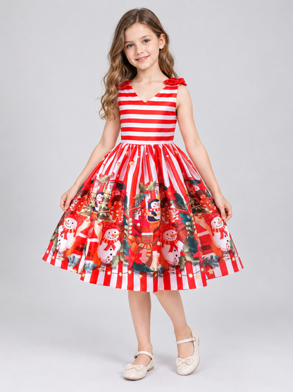 Kids' Holiday Dress with Christmas Print