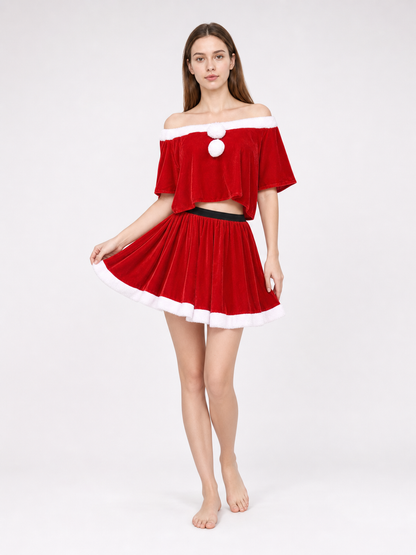 Festive Santa Claus Costume: Top, Skirt, and Hat