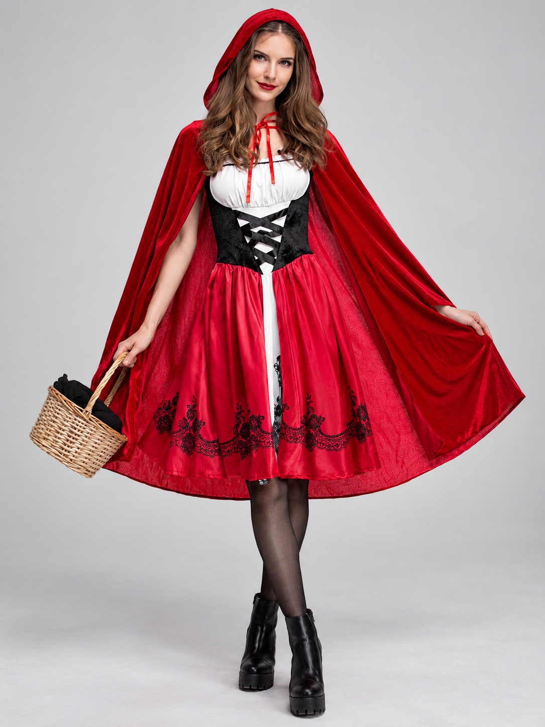 Carnival Costume for Cosplay with Red Cape and Lacing
