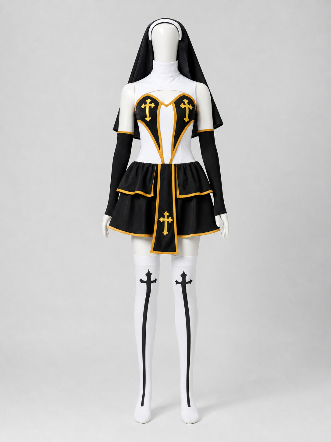 Religious carnival costume with crosses and a veil