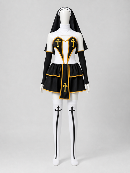 Religious carnival costume with crosses and a veil