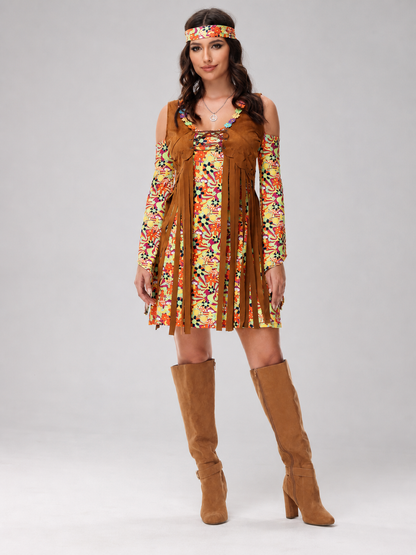 Retro Fringe Dress with Floral Print