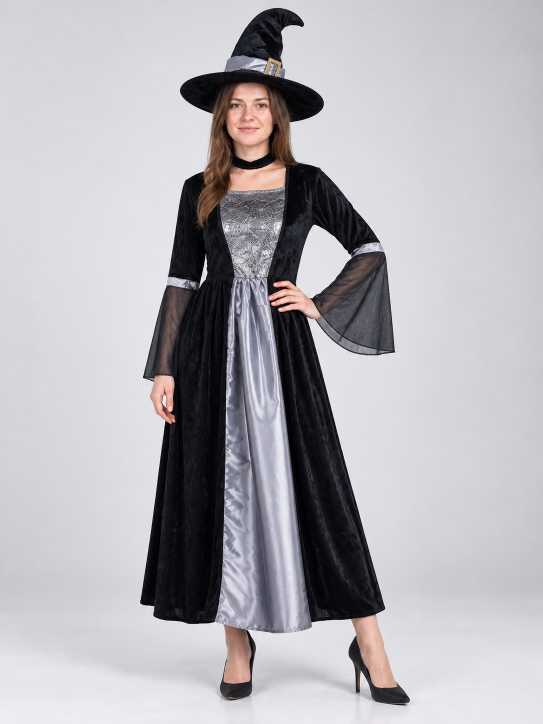 Witch Costume with Long Dress and Pointed Hat