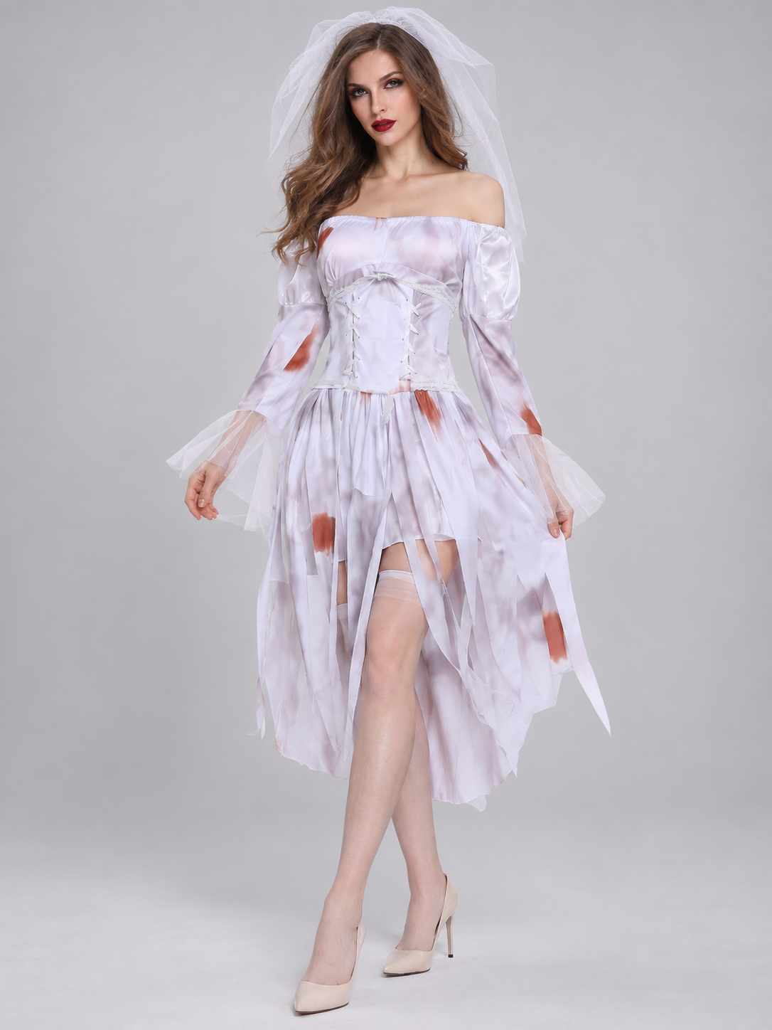 Ghost Bride Carnival Costume with Veil and Belt