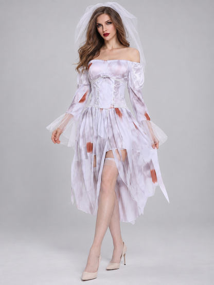 Ghost Bride Carnival Costume with Veil and Belt