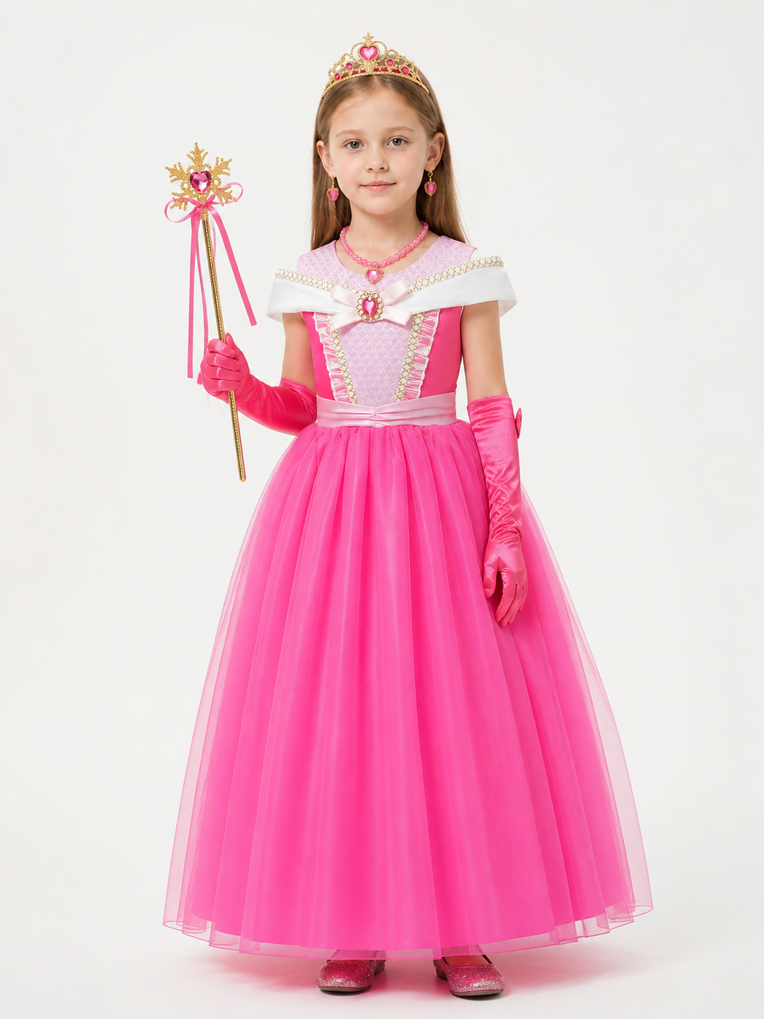 Pink Princess Costume with Crown and Wand Costume Headwear detail