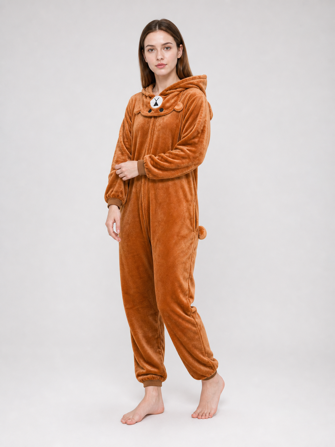 Plush hooded bear kigurumi jumpsuit